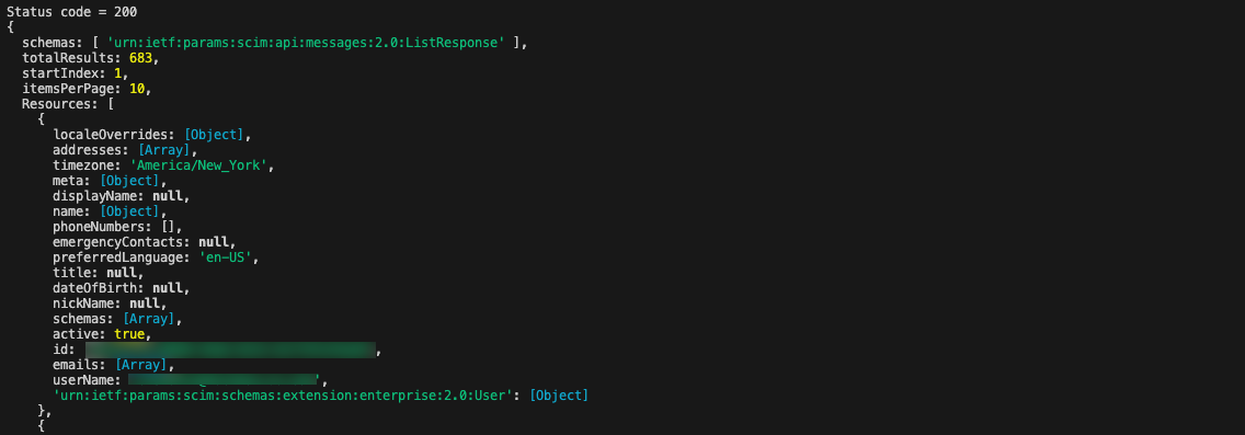 Successful JSON response
