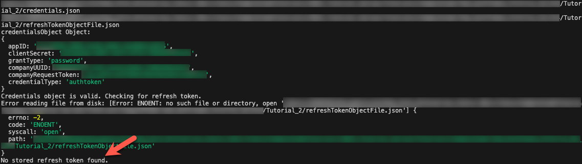 Response showing no valid refresh token.