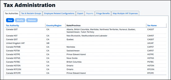 Expense Tax Administration Page - Step 1