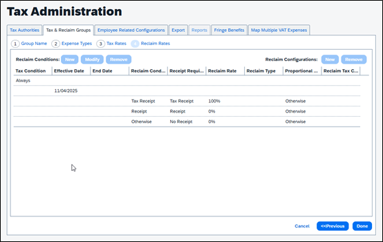 Default Reclaim Rates Configuration