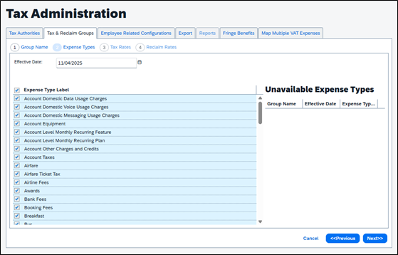 Selecting All Expense Types