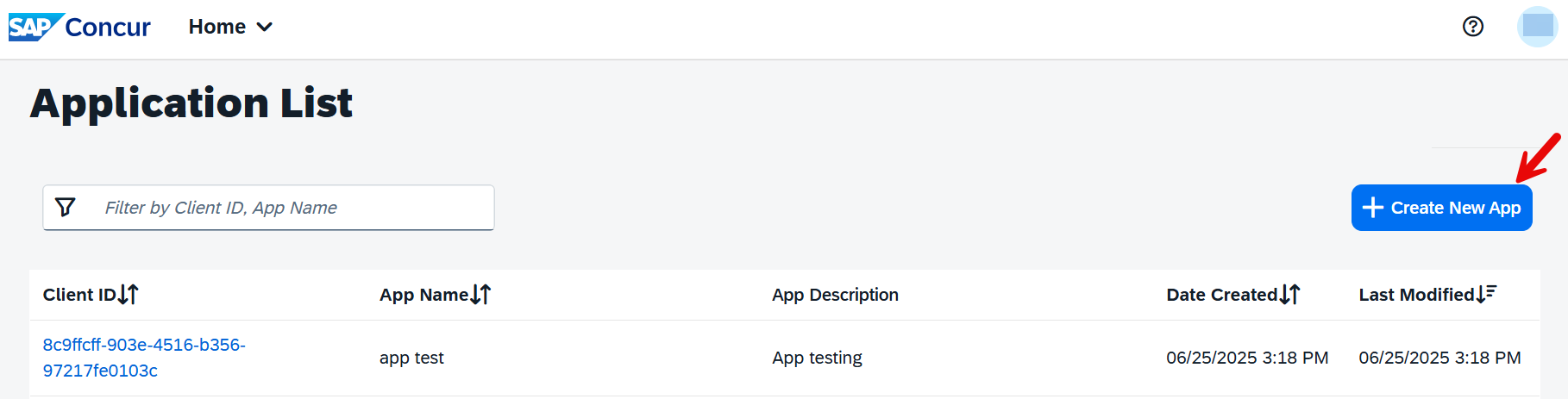 Product screen showing the Application List page
