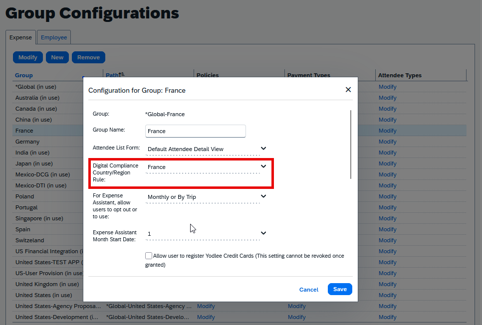 Expense Group Configuration Setting