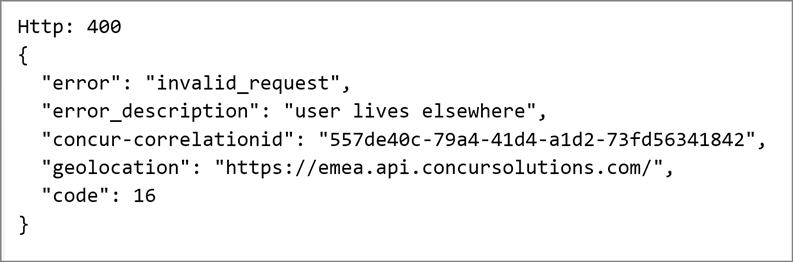 Example of the HTTP error returned if the user is located in a different datacenter.