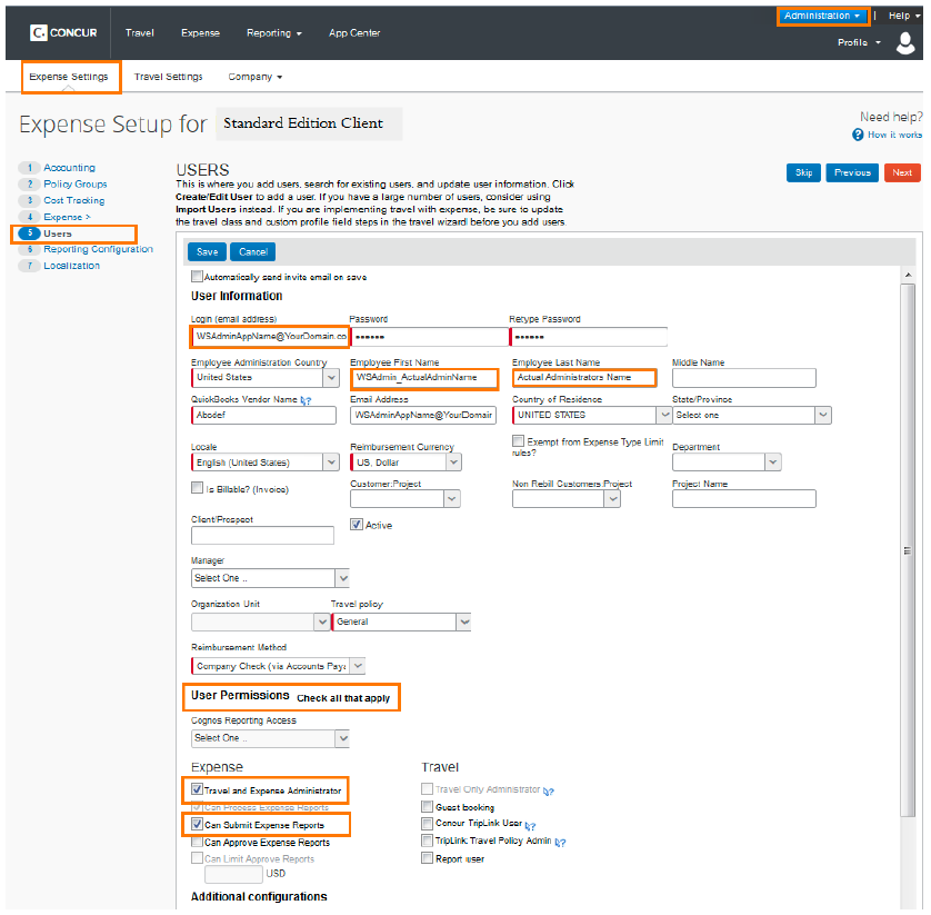 Creating a WS Admin user in standard image